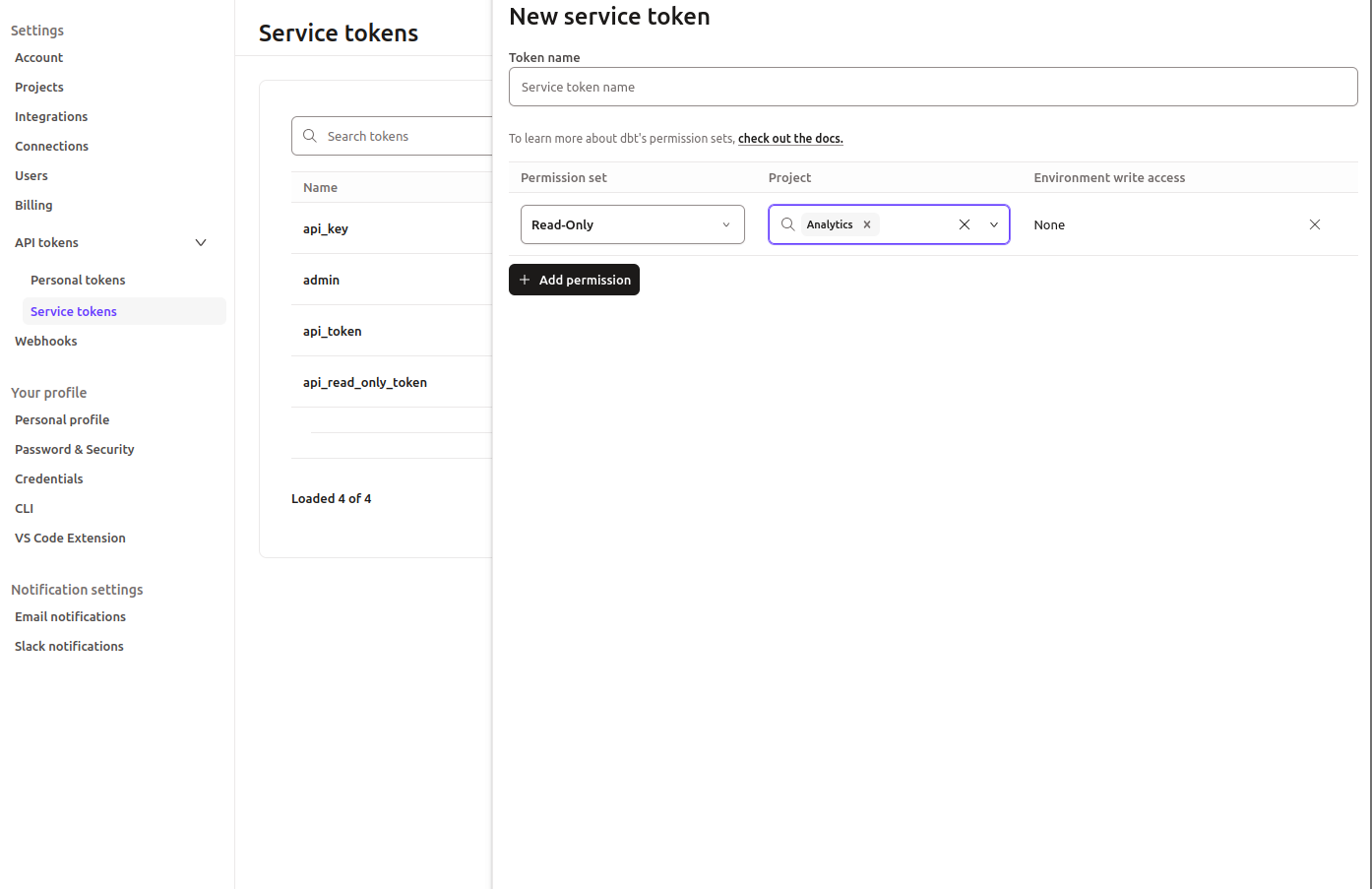 dbt Cloud Service Token